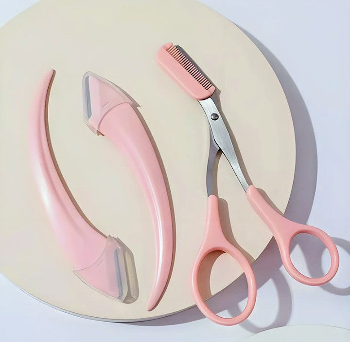 3Pcs Eyebrow Razor Kit Safe Shaper Scissors Set For Beginners And Professional