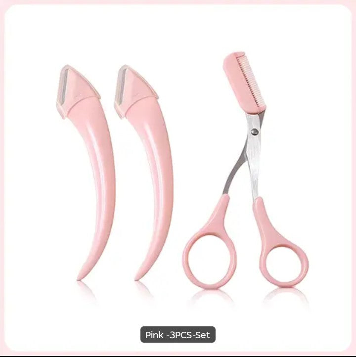 3Pcs Eyebrow Razor Kit Safe Shaper Scissors Set For Beginners And Professional